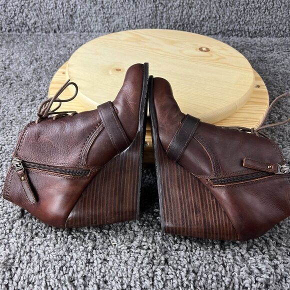 Fossil Wedge Heel Boots Womens 8.5 Brown Leather Ankle Booties Lace Up Shoes - Picture 7 of 10